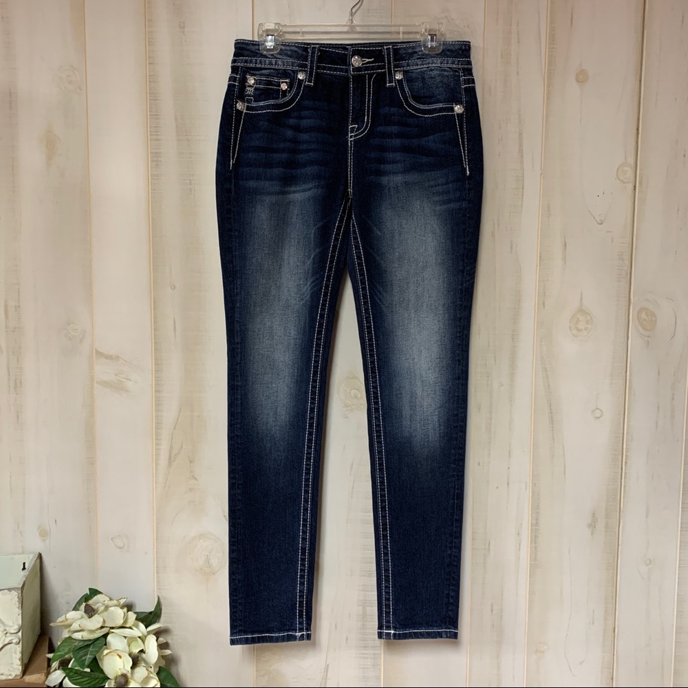 Miss Me Fleur de lis Dark Hailey Skinny Jeans 28 - Picture 2 of 11